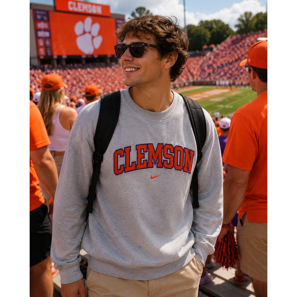 Nike Team Clemson Tigers Sweatshirt Heather Gray XXL Embroidered Pullover Mens